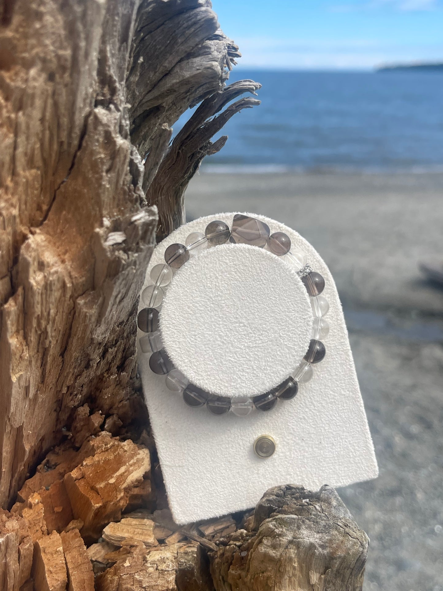 Mixed Clear Quartz and Smokey Quartz Bracelet