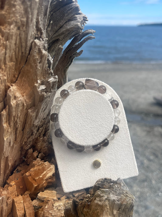 Mixed Clear Quartz and Smokey Quartz Bracelet
